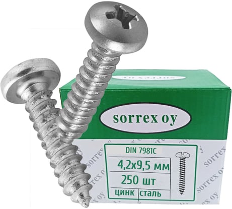 Оцинкованный саморез по металлу SORREX DIN 7981С 4,2х9,5, 250 шт. 7981С-1-042-0095 250