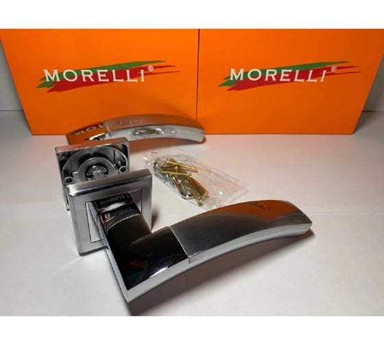 Дверная ручка MORELLI "Lloyd`s" MH-17 SC/CP-S, на квадратной накладке, цвет - матовый хром/ хром 9009257