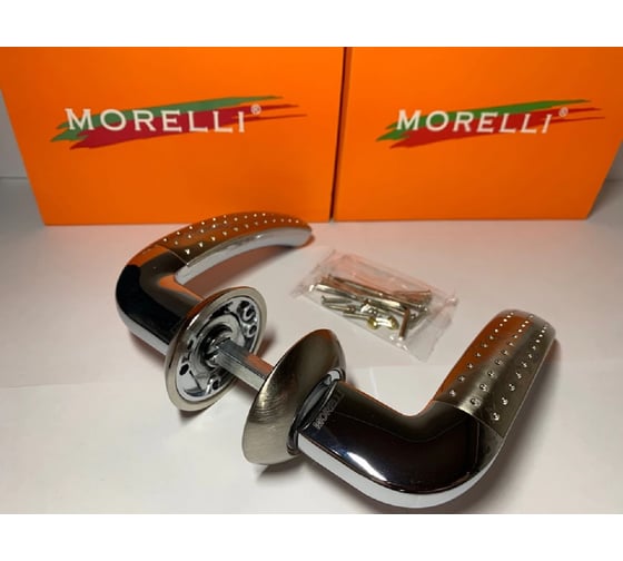 Дверная ручка MORELLI "Палаццо" MH-02P SN/CP, цвет - белый никель/ хром, с перфорацией 9010636