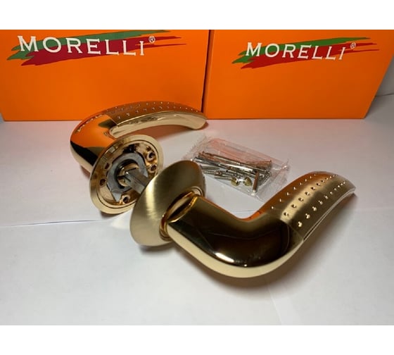 Дверная ручка MORELLI "Палаццо" MH-02P SG/GP, цвет - матовое золото/ золото, с перфорацией 9008240