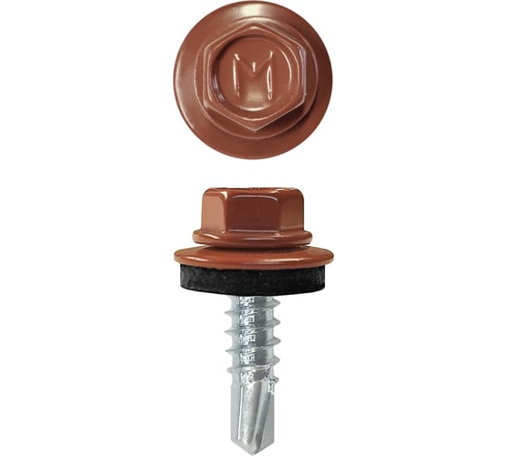Кровельный саморез Rizzel 4,8x35 RAL 8029 сверло №1, 3000 шт 00000340862