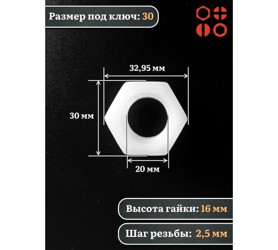 Гайка полиамидная 23 Болта М20 DIN934 (пластик), 20 шт. 2000000644196ф20
