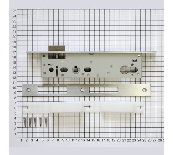 Корпус замка DOORLOCK DL301 35/92/24/8 SSS нержавеющая сталь для профильных дверей, фронтальная планка 24x245мм, запорная планка 75368