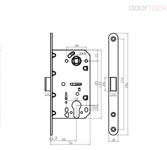 Корпус замка с магнитной защелкой DOORLOCK DL451M/С/50/85/18/SN, матовый никель, под цилиндр, бэксет 50 мм, межосевое расстояние 85 мм 75288