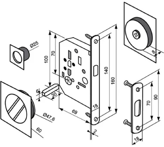 Комплект для раздвижных дверей MORELLI MHS-2 WC AB , цвет - бронза 9010169