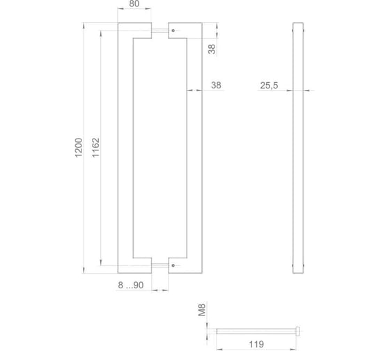 Ручка-скоба FUARO PULL.PH38/1200.26 INOX 304 (PH-26-38/1200-INOX) BLACK 58195