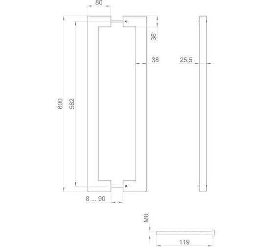 Ручка-скоба FUARO PULL.PH38/600.26 INOX 304 (PH-26-38/600-INOX) BLACK 58189