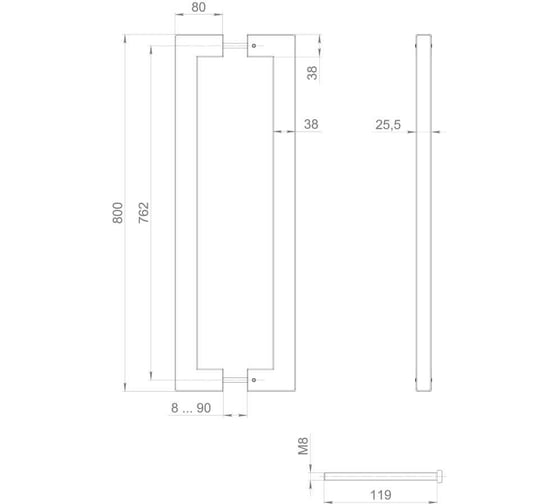 Ручка-скоба FUARO PULL.PH38/800.26 INOX 304 (PH-26-38/800-INOX) BLACK 58191