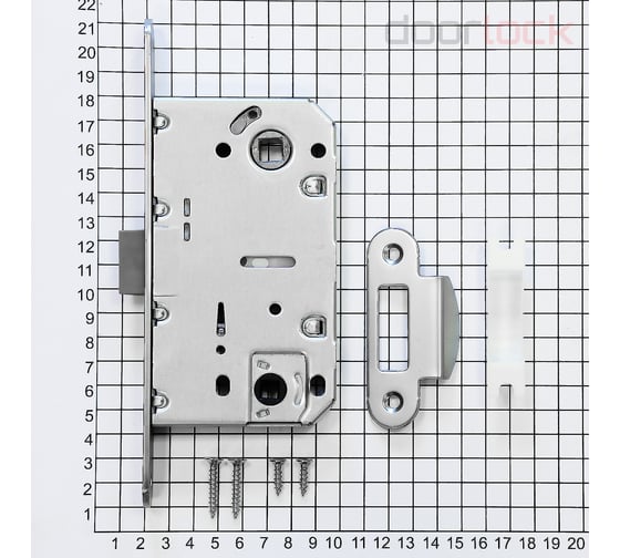 Корпус замка DOORLOCK V 432/WC/50/96/18/SN, матовый никель, WC, бэксет 50мм, межосевое расстояние 96мм, фронтальная планка шириной 18мм, шток 6 79127