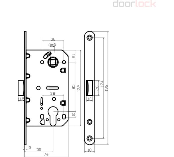 Корпус замка DOORLOCK V 431/С/50/85/18/SN, матовый никель, под цилиндр, бэксет 50мм, межосевое расстояние 85мм, фронтальная планка шириной 18мм 79126