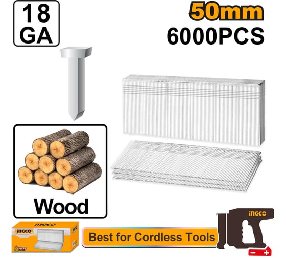 Гвозди для нейлера INGCO 18GA 50x1.25x1 мм 6000 шт. SUPER INDUSTRIAL ANA18506