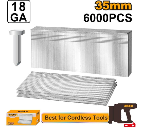 Гвозди для нейлера INGCO 18GA (35x1.25x1мм) 6000 шт. SUPER INDUSTRIAL ANA18356