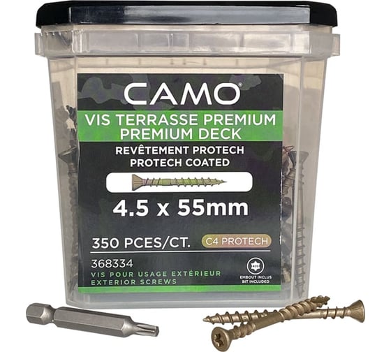 Саморезы с антикоррозийным покрытием для монтажа террас и фасадов Camo PREMIUM DECKING SCREW PROTECH 55х4.5 мм, C4, T20, 350 шт. 0368334
