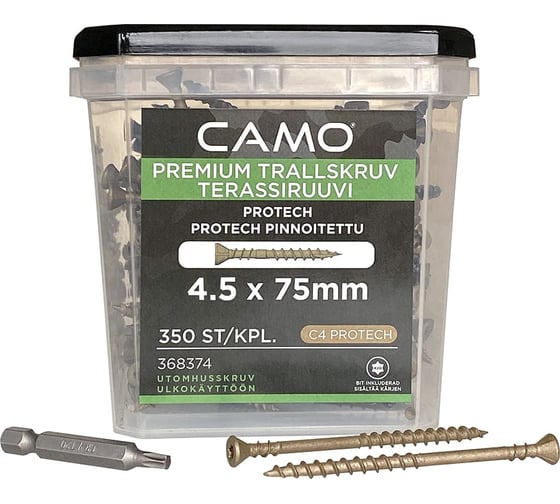 Саморезы с антикоррозийным покрытием для монтажа террас и фасадов Camo PREMIUM DECKING SCREW PROTECH 75х4.5 мм, C4, T20, 350 шт. 0368374