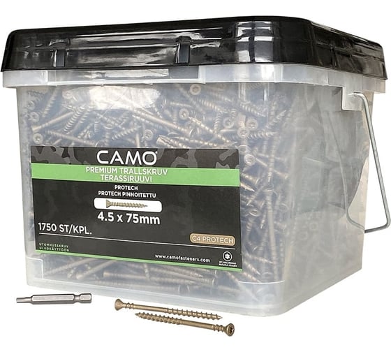 Саморезы с антикоррозийным покрытием для монтажа террас и фасадов Camo PREMIUM DECKING SCREW PROTECH 75х4.5 мм, C4, T20, 1750 шт. 0368379
