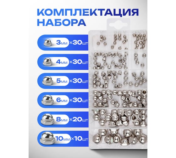 Набор гаек нержавеющих колпачковых Forsage набор 150шт F-06775(65438)