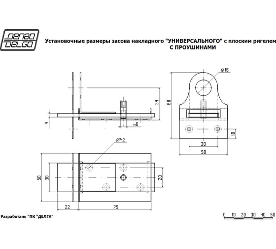Накладной засов с проушиной Делга (серебро; с плоским ригелем; 180 мм) Д816