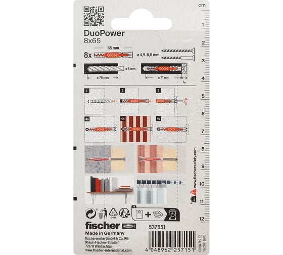Дюбель Fischer DUOPOWER 8x65 K NV 537651