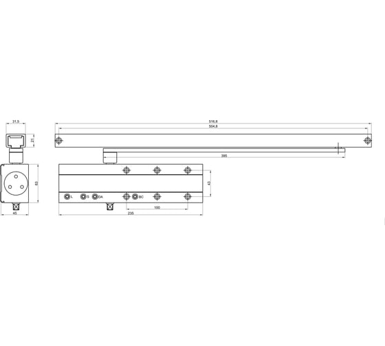 Доводчик Doorlock DL345S/N BC DA HO EN1-4 со скользящей тягой графит, с регулируемыми функциями тормоза открывания и задержки закрывания, 75586