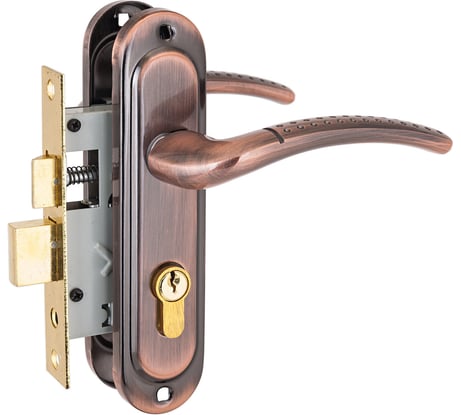 Врезной замок с ручкой Стандарт 132/50 AC старая медь 4852
