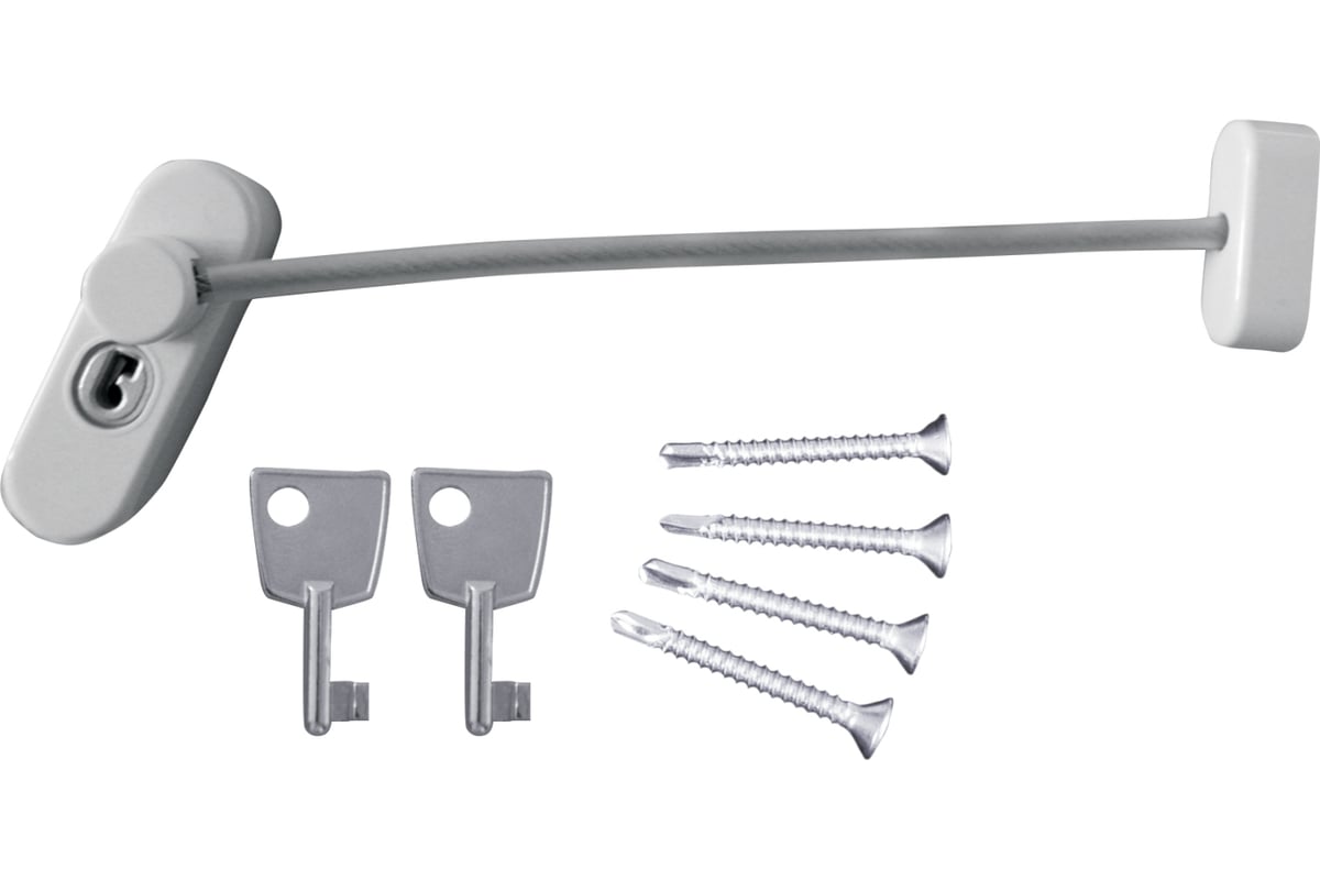 Блокирующий замок для ПВХ окон с тросиком и ключом DORF 2 ключа, белый ...