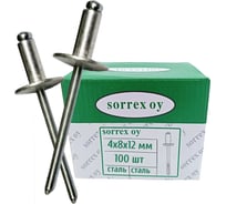 Заклепка SORREX широкий бортик 12 мм, сталь/сталь, 4х8, 100 шт. SSL 40800 100