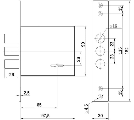 Замок врезной Punto сувальдный MDV30S-817 CP (V30/S) CP хром длиный ключ 57999