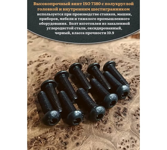 Винт чёрный 23 Болта 10x25 ISO 7380 под шестигранник к.п.10.9, 10 шт. впгвш10257380109ф10