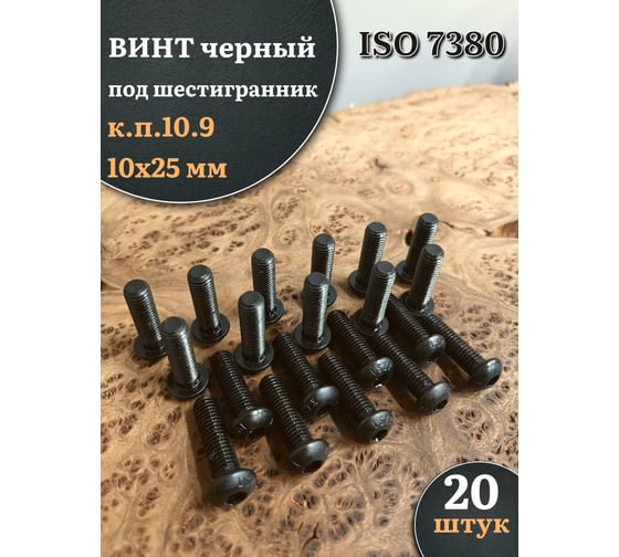 Винт чёрный 23 Болта 10x25 ISO 7380 под шестигранник к.п.10.9, 20 шт. впгвш10257380109ф20