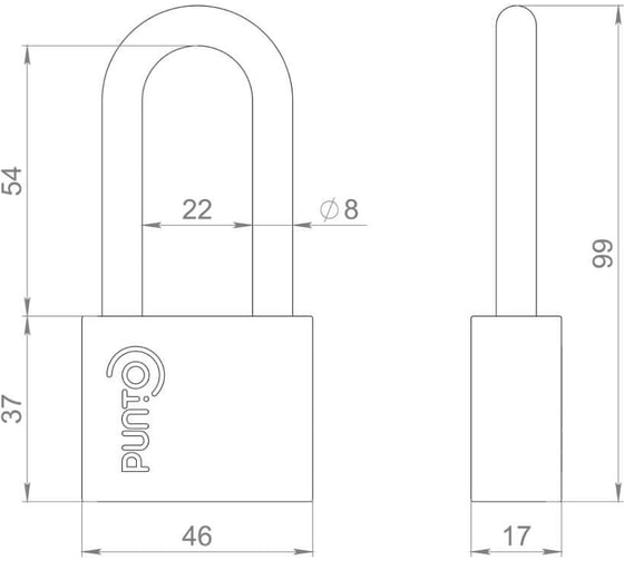 Замок навесной Punto PK-1550L, 3 ключа, дисковый ключ, длиная дужка 57707