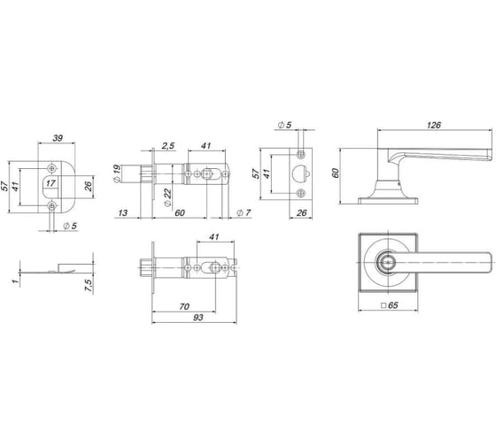 Ручка защелка Punto DK710/BL, CP-BK, фиксатор, хром 58429