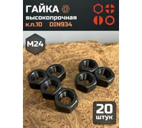 Гайка 23 БОЛТА черная, М24, высокопрочная, к.п.10, DIN934, 20 шт 2000000218045ф20
