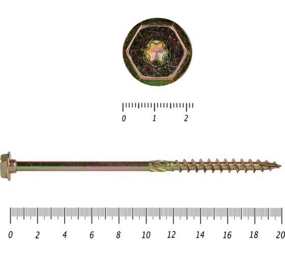 Саморезы по дереву КРЕП-КОМП желтые, шестигранные Torx, 12х200 мм 50 шт. сдш12200