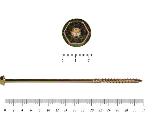Саморезы по дереву КРЕП-КОМП желтые, шестигранные Torx, 12х320 мм 25 шт. сдш12320