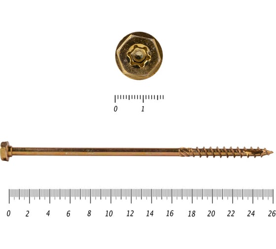 Саморезы по дереву КРЕП-КОМП желтые, шестигранные Torx, 10х260 мм 50 шт. сдш10260