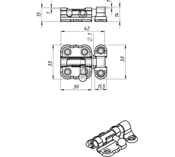 Накладная задвижка TUNDRA ЗТ-2-30 полимер коричневый, 1 шт 5299308