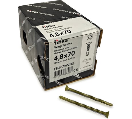 Шурупы флюгельные Finka Wing Screws 4,8x70 TX25 (Golden Ruspert, 150шт) FF4870WNG