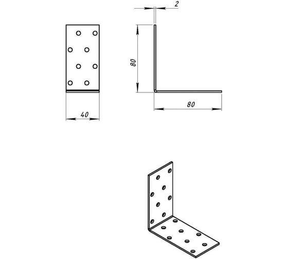 Крепежный уголок ТУНДРА 80x80x40x2.0 мм, цинк, 1 шт. 5294422