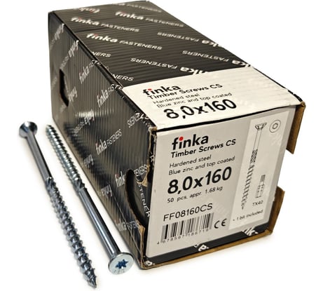 Шурупы конструкционные Finka Timber Screws CS 8,0x160 TX40 (Голубой цинк, потай, 50шт) FF08160CS