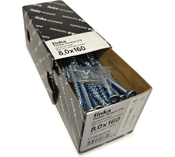 Шурупы конструкционные Finka Timber Screws CS 8,0x160 TX40 (Голубой цинк, потай, 50шт) FF08160CS