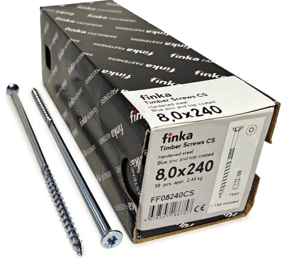 Шурупы конструкционные Finka Timber Screws CS 8,0x240 TX40 (Голубой цинк, потай, 50шт) FF08240CS