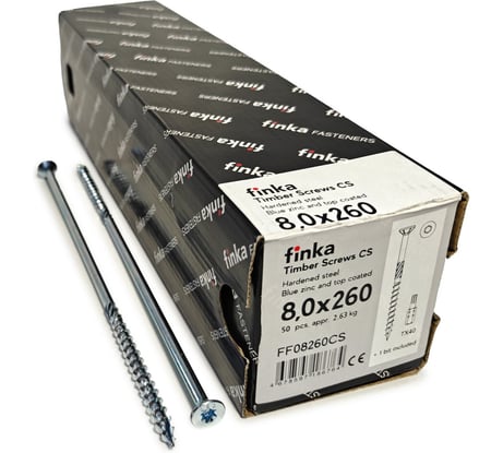 Шурупы конструкционные Finka Timber Screws CS 8,0x260 TX40 (Голубой цинк, потай, 50шт) FF08260CS