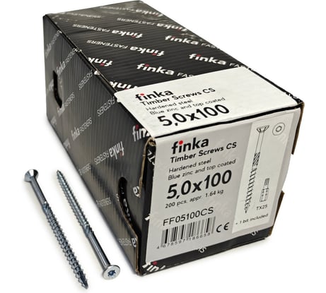Шурупы конструкционные Finka Timber Screws CS 5,0x100 TX25 (Голубой цинк, потай, 200шт) FF05100CS