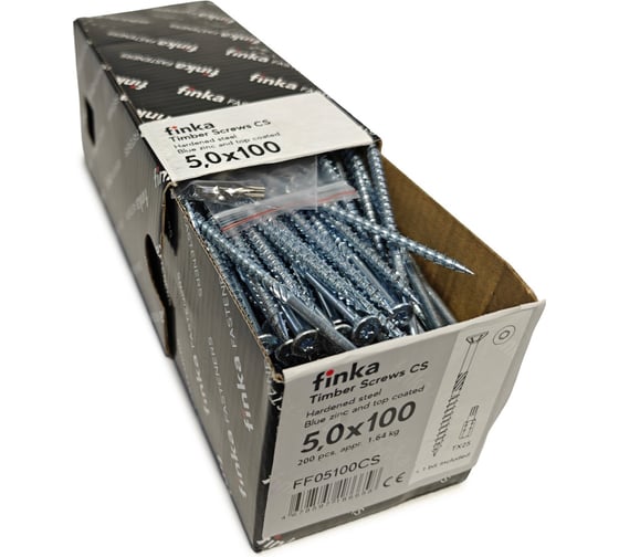 Шурупы конструкционные Finka Timber Screws CS 5,0x100 TX25 (Голубой цинк, потай, 200шт) FF05100CS