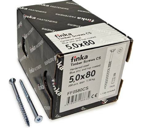 Шурупы конструкционные Finka Timber Screws CS 5,0x80 TX25 (Голубой цинк, потай, 200шт) FF0580CS