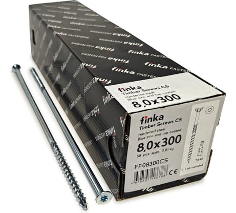 Шурупы конструкционные Finka Timber Screws CS 8,0x300 TX40 (Голубой цинк, потай, 50шт) FF08300CS