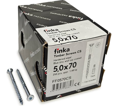 Шурупы конструкционные Finka Timber Screws CS 5,0x70 TX25 (Голубой цинк, потай, 250шт) FF0570CS
