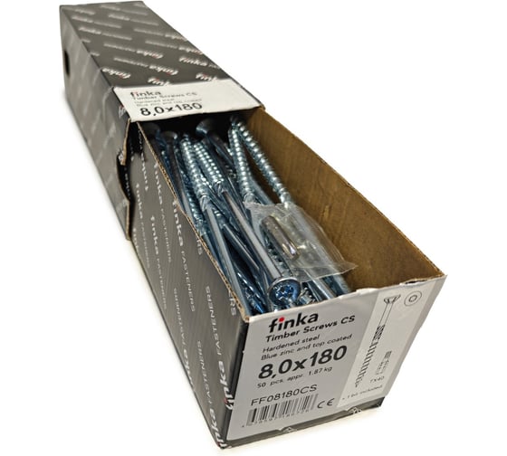 Шурупы конструкционные Finka Timber Screws CS 8,0x180 TX40 (Голубой цинк, потай, 50шт) FF08180CS