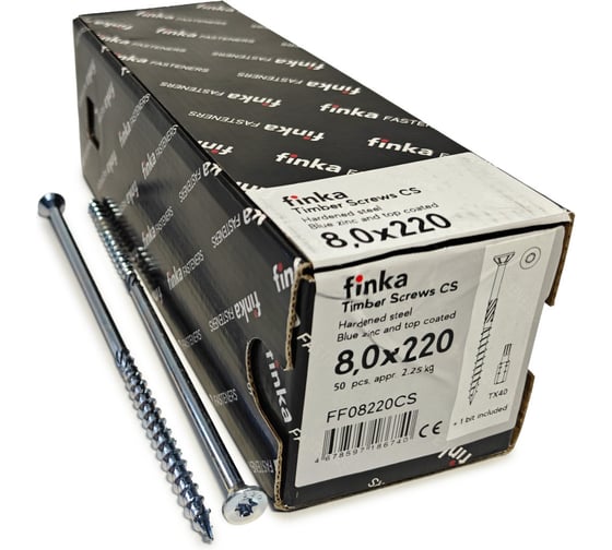 Шурупы конструкционные Finka Timber Screws CS 8,0x220 TX40 (Голубой цинк, потай, 50шт) FF08220CS