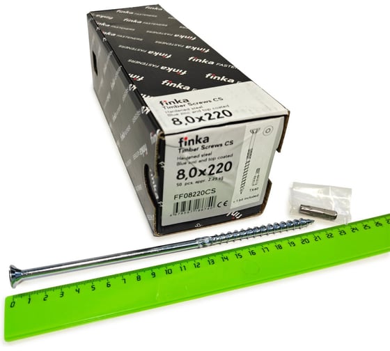 Шурупы конструкционные Finka Timber Screws CS 8,0x220 TX40 (Голубой цинк, потай, 50шт) FF08220CS